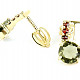 Vltavín and garnet earrings gold Au 585/1000 14K 2.41g