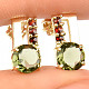 Vltavín and garnet earrings gold Au 585/1000 14K 2.41g