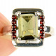 Vltavine and garnets ring rectangle 10 x 7mm Ag 925/1000