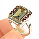 Vltavine and garnets ring rectangle 10 x 7mm Ag 925/1000