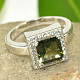Moldavite ring with cubic zirconia 8x8mm Ag 925/1000 size 58