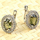Moldavite earrings 6x8mm oval Ag Rh + zircons