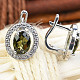 Moldavite and zircon earrings oval cut checker top Ag + Rh