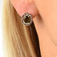 Moldavite + garnet earrings oval cut 8x6mm Ag + Rh