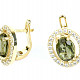 Moldavite gold earrings with cubic zirconia oval cut 5.64 g (Au 585/1000)