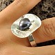 Botanic Collection: Ag silver flower ring with a dark pearl