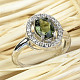 Moldavite ring with cubic zirconia oval 8x6mm Ag 925/1000 +Rh