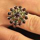 Moldavite ring with garnet cut flower 21 mm Ag 925/1000 Rh +