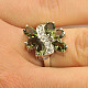 Moldavites ring with a cubic zirconia flower 925/1000 Ag + Rh