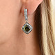 Moldavite with cubic zirconia diamond earrings 8 mm Ag 925/1000 Rh +