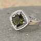 Moldavite ring with cubic zirconia square 8x8mm Ag 925/1000