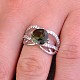 Moldavite ring with cubic zirconia standard cut 925/1000 Ag + Rh