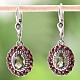 Moldavite oval earrings with garnets 925/1000 Ag + Rh