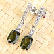 Moldavite and zirconia earrings rectangle 8 x 6 mm standard cut 925/1000 Ag + Rh