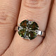Moldavite and zircons ring flower 12mm Ag 925/1000 + Rh