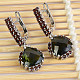 Moldavite and garnets earrings luxury checker top Ag 925/1000 + Rh