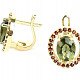 Moldavite and garnets earrings gold oval checker top Au 585/1000 5.76g