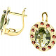 Moldavite and garnets earrings oval standard abrasive gold Au 585/1000 4.71g