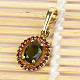 Moldavite and garnet pendant oval gold Au 585/1000 2.75g