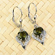 Moldavite and zircons heart earrings 7 x 7 mm standard Ag 925/1000 + Rh