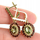 Moldavite and garnets luxury earrings oval 9 x 9mm gold Au 585/1000 14K