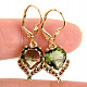 Moldavite and garnets earrings heart 9 x 9mm gold Au 585/1000 4.54g