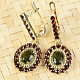 Moldavite and garnets luxury earrings oval 9 x 9mm gold Au 585/1000 14K
