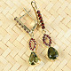 Moldavite and garnets earrings drop 8 x 6mm gold Au 585/1000 4.97g