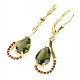 Earrings with moldavites and garnets drops gold Au 585/1000 14K 4.11g