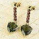 Moldavite and garnets earrings 8 x 8mm gold Au 585/1000 3.49g