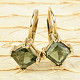 Gold earrings moldavite 6 x 6mm  Au 585/1000 14K 2.17g