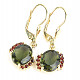 Moldavite and garnets luxury earrings oval 10 x 8mm gold standard Au 585/1000 14K