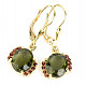 Moldavite and garnets luxury earrings oval 10 x 8mm gold standard Au 585/1000 14K