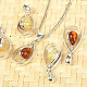 Amber pendant drop double sided in silver Ag 925/1000