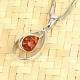 Amber pendant drop double sided in silver Ag 925/1000